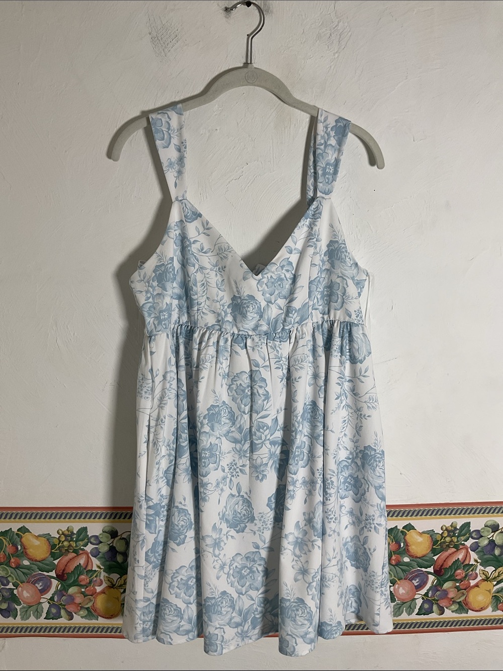 Trixxi Blue White Floral Toile Back Bow Mini Dress Size XL NWOT